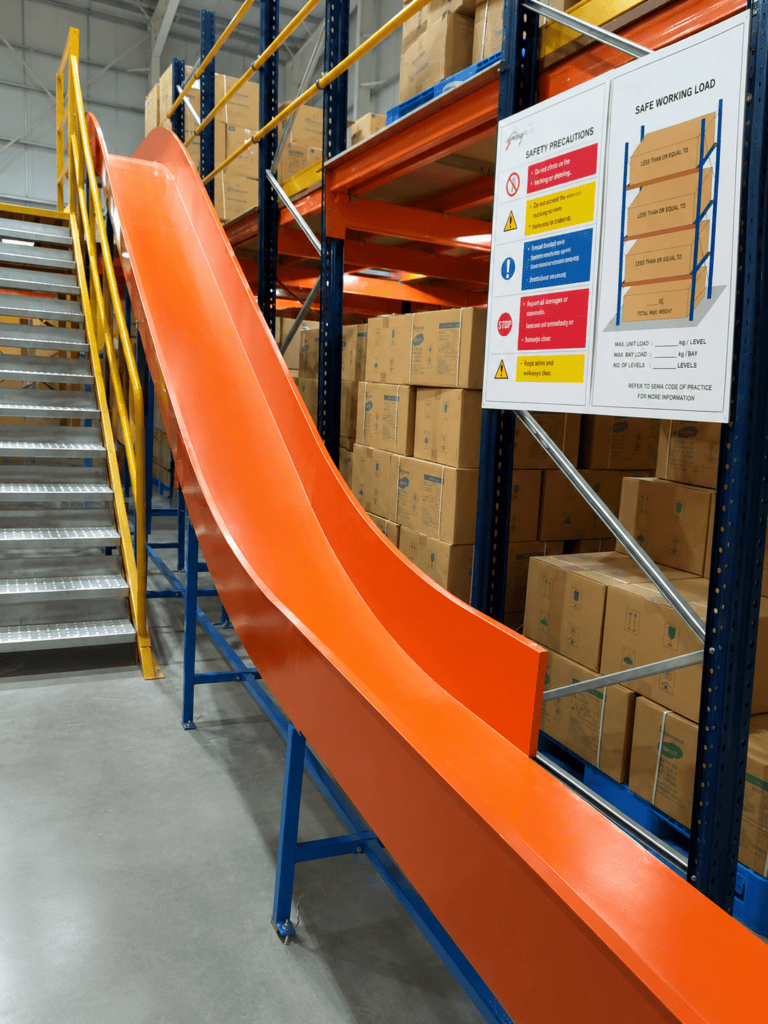 gravity sliding chute by precise lifts and conveyors
